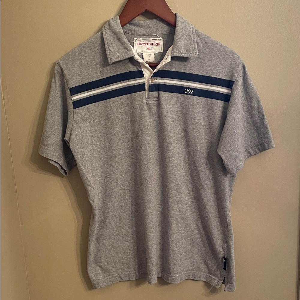 Abercrombie & Fitch Gray Polo with Navy Stripes